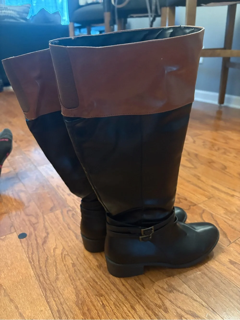 Time and Tru Black Brown Riding Boots Knee High Size 7.5